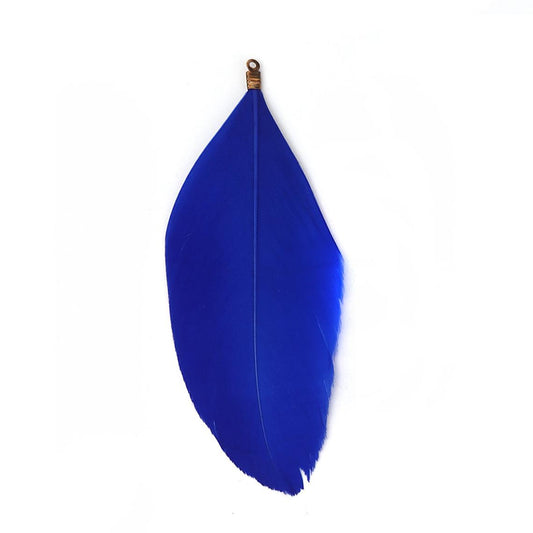 E332 - 10 pcs Blue Dangle Charms Pendants - Feather - Gold Plated Crimps - 85mm (3/4") - Great for Light Earrings or Dangles!