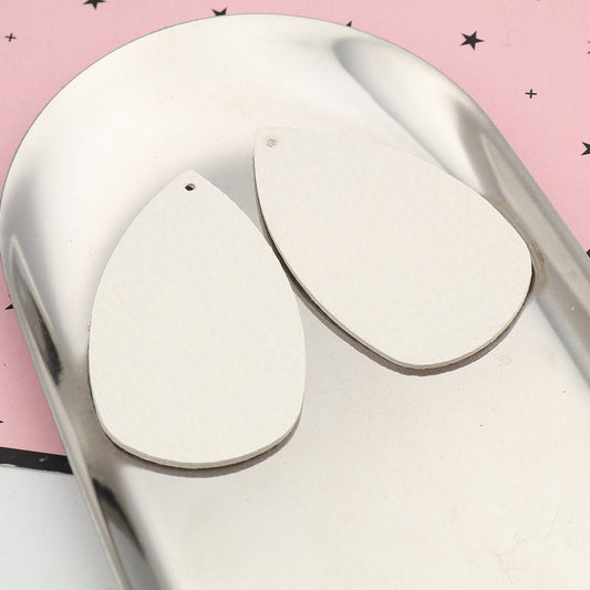 P1033 - 10 pcs. White Faux Leather Dangle Charms Pendants - Plump Teardrop - 58mm (2.3") - Great for Light Earrings! Double-Sided