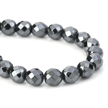 BD358 - 50 pcs. - 8mm Gunmetal Black Hematite Faceted Round Beads - 15 6/8 inch strand (40cm) - 0.9mm Hole Size - Grade A