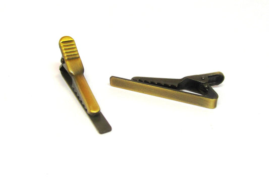 TC003A - 2 pcs. Brass Plated Tie Bars/Clips - 40mm x 5mm Glue Pad