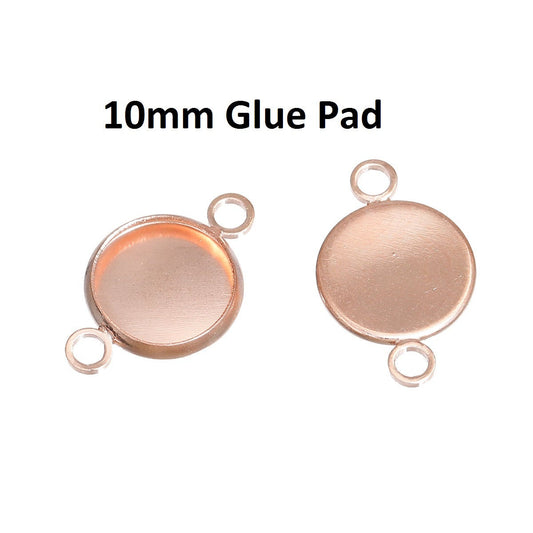 P428 - 10 pcs. Rose Gold Plated Circle Round Bezel Cabochon Cameo Connector Tags Trays - 10mm Glue Pad - Made of Copper! High Quality