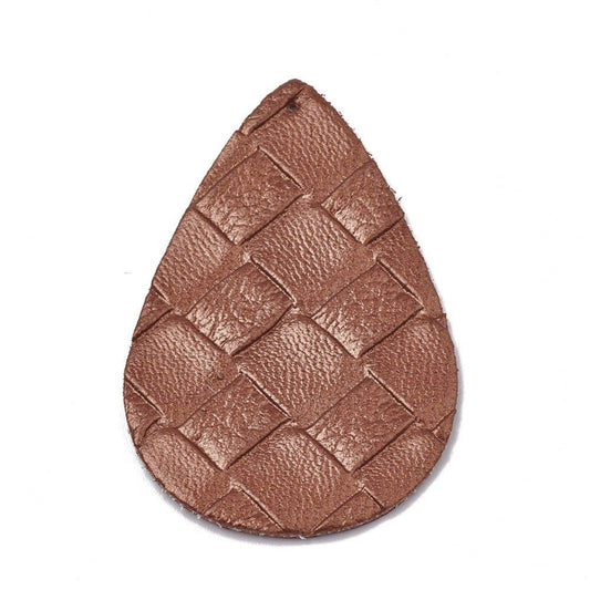 P136 - 10 pcs. Brown Copper Faux Leather Dangle Charms Pendants - Teardrop LARGE Weave - 55mm (2.17") - Great for Earrings or Dangles! Double-Sided