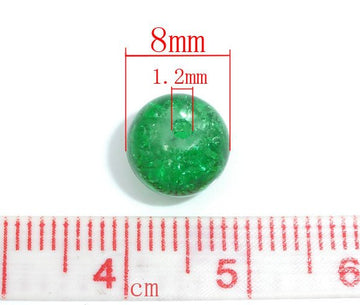BD171 - 100 pcs Green Crackle Glass Beads, 8mm