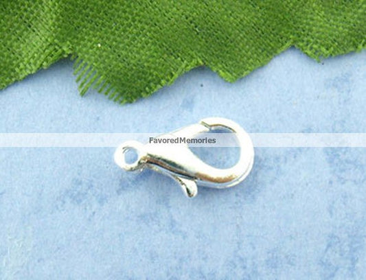 CL092 - 100 pcs. Silver Plated Lobster Clasps - 12mm X 6mm - Claw Clasps