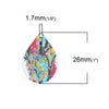 P651 - 10 pcs. Multicolor Teardrop Metal Enamel Dangle Charms Pendants - 26mm x 17mm - 1.1" - Teal Stem - Great for Earrings, Dangles