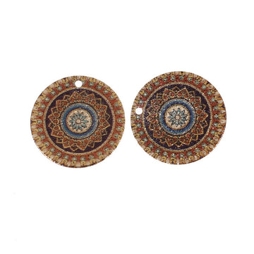 P685 - 10 pcs. Gold Plated Multicolor Enamel Circle Metal Dangle Charms Pendants - Star - 20mm - 0.8" - Great for Earrings, Necklaces or Dangles