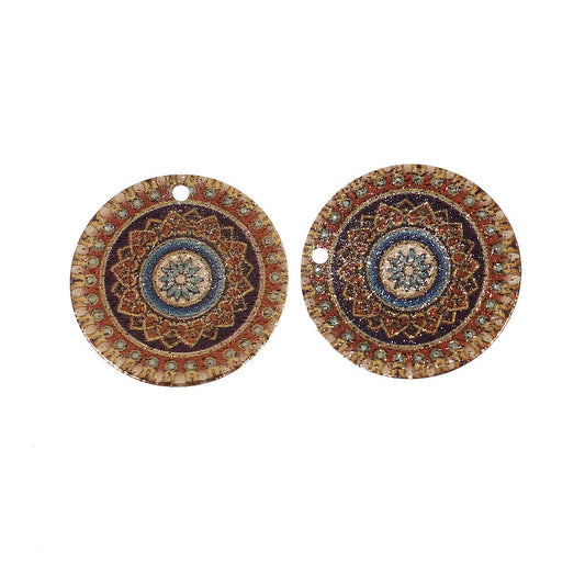 P685 - 10 pcs. Gold Plated Multicolor Enamel Circle Metal Dangle Charms Pendants - Star - 20mm - 0.8" - Great for Earrings, Necklaces or Dangles
