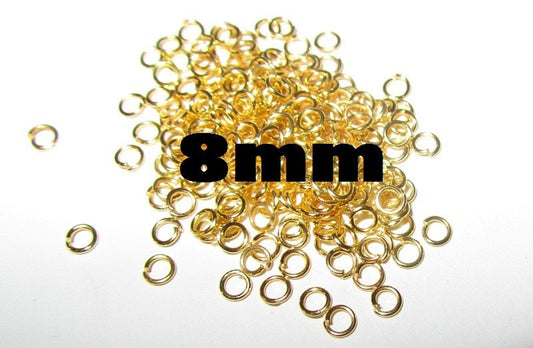 J169A - 100 pcs Gold Plated Open Jump Rings - 8mm - 16 Gauge (1.2mm Thick)