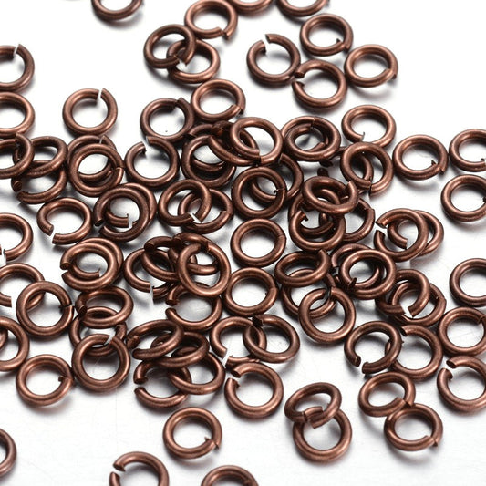 J008 - THICK - 500 pcs Antique Copper Open Jump Rings - 6mm x 1mm - 18 Gauge (1mm thick)
