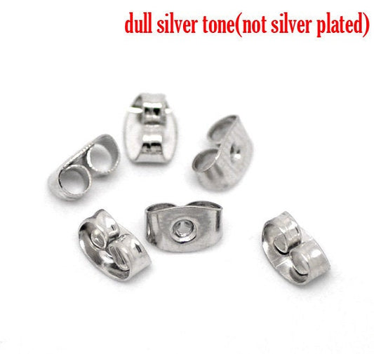 E431 - 500 pcs (250 Pairs) Silver Tone Ear Nuts - 6mm x 5mm - Earring Stoppers! - Butterfly Design