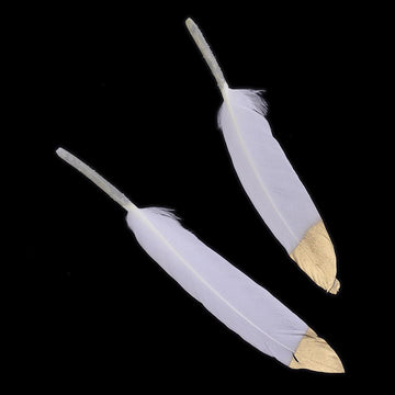 P373 - 10 pcs White and Gold Dangle Charms Pendants - Feather - 100mm (3.93") to 150mm (5.9") - Great for Light Earrings or Dangles!