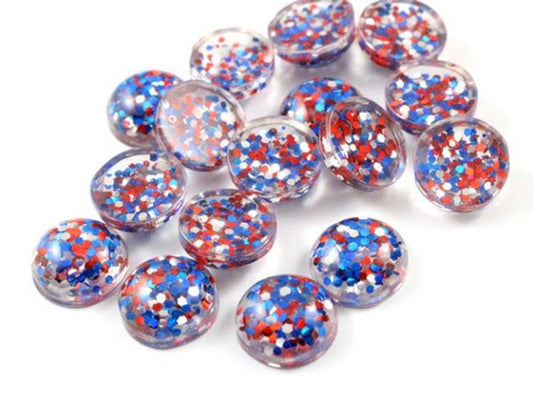 CA888 - 10 pcs Druzy Resin Embellishment Cabochons - 12mm - Glitter Style - Blue, Red and Silver - Multi-color