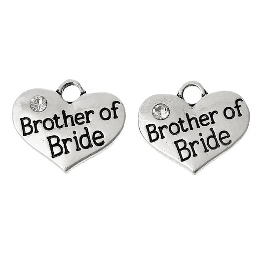 P080 - 4 pcs. Antique Silver "Brother of Bride" charm with rhinestone- 16 mm X 14 mm