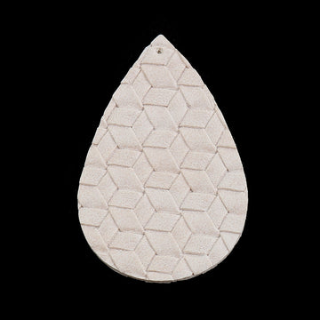 P877 - 10 pcs. White Faux Leather Dangle Charms Pendants - Teardrop Weave - 56mm (2.2") - Great for Light Earrings or Dangles! Double-Sided
