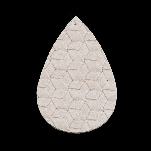 P877 - 10 pcs. White Faux Leather Dangle Charms Pendants - Teardrop Weave - 56mm (2.2") - Great for Light Earrings or Dangles! Double-Sided