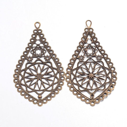 P397 - 10 pcs. Antique Bronze Teardrop Metal Pendants Dangle Charms Pendants - 66mm x 35mm (2.6" x 1.4") - Great for Statement Earrings &amp; Dangles!