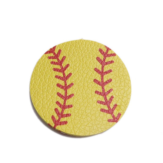 P2008 - 10 pcs. Yellow and Red Softball Ball Faux Leather Dangle Charms Pendants - Circle - Sports - 45mm (1.77") - Double-Sided