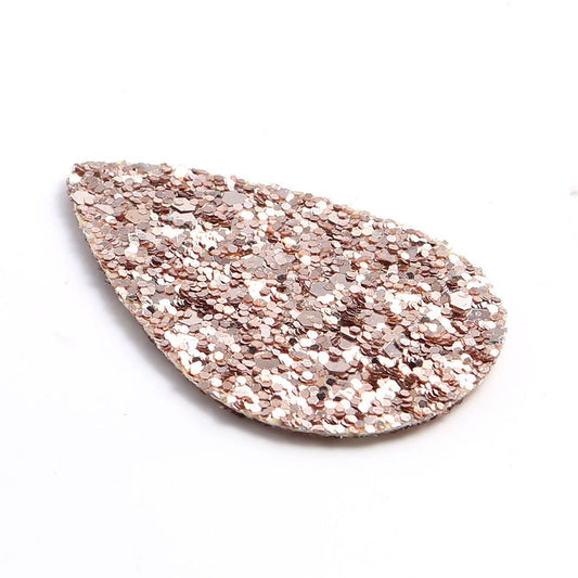 FL0009 - 10 pcs. Champagne Gold Glitter Faux Leather Dangle Charms Pendants - Teardrop - 36mm (1.42") - Great for Earrings and Dangles! Double Sided