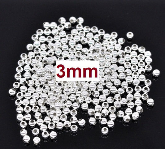 BD515 - 1000 pcs Silver Plated Alloy Smooth Ball Spacer Beads- 3mm