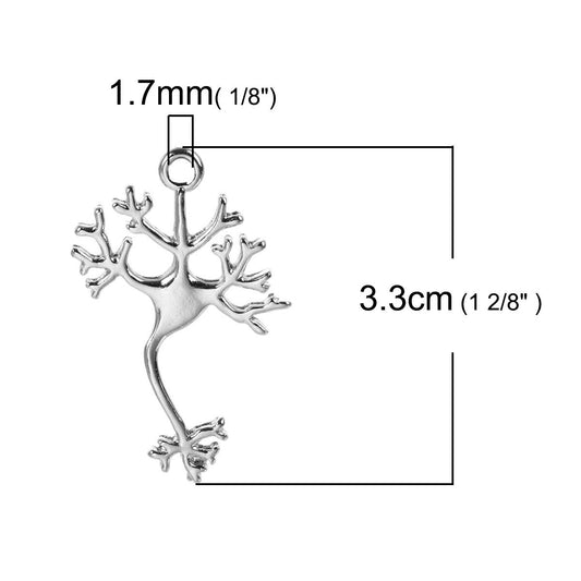 P346 - 10 pcs. Silver Tone Chemistry Science Cell Neuron Charms Pendants - 33mm X 21mm - 1.3 in x 0.83 in
