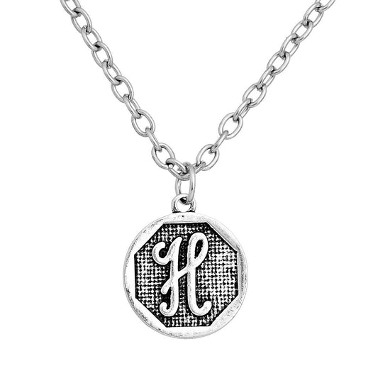 P102 - 4 pcs. Antique Silver LARGE Letter "H" Alphabet Letter Charm Pendant - 23mm x 20mm - Stamped Design