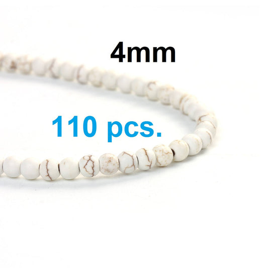 BD111 - 110 Beads - 4mm White Turquoise Imitation Dyed Round Beads - 16 1/8 inch strand