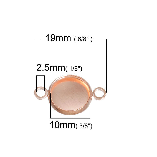 P428 - 10 pcs. Rose Gold Plated Circle Round Bezel Cabochon Cameo Connector Tags Trays - 10mm Glue Pad - Made of Copper! High Quality