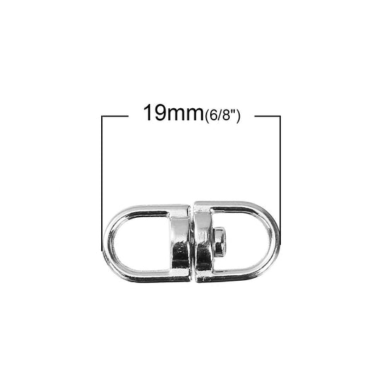 CL123 - 20 pcs. Silver Tone Oval Swivel Connectors Clasps for Key Rings Key Chains - 19mm x 9mm