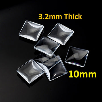 CA028A - 50 pcs. Square Clear Glass Dome Seals Tiles - 10mm - 3.2mm Thick