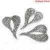 P824 - 10 pcs. EXTRA LARGE - Antique Silver Angel Wing Carved Wing Charms Pendants - 69mm X 47mm (2.71" x 1.85")