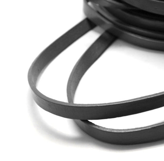 N049 - 5M (16.4 FT) - Black FLAT Real Cowhide Leather Jewelry Cord - 10mm Wide - SOLID