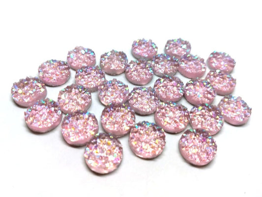 CA889 - 10 pcs Druzy Resin Embellishment Cabochons Light Pink Blush Multicolor - 12mm