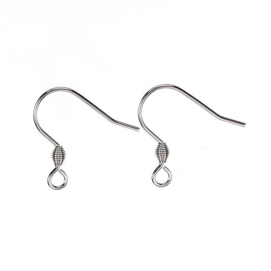 E538A - 50 pcs 304 Stainless Steel Silver Tone Earring Hooks with Spring - 18mm x 17mm - Hole Size: 2mm - Tarnish Resistant!