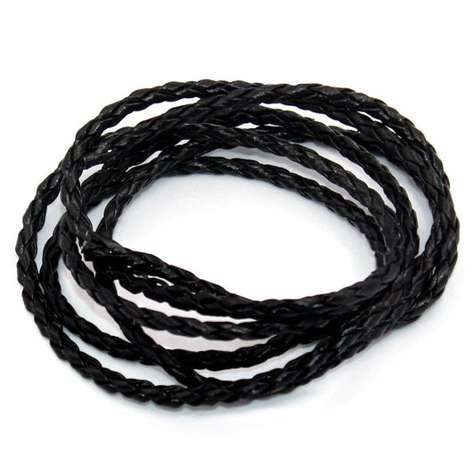 N158 - 10M (32.8 FT) - Black Leatheroid Braided Cord - 3mm Thick