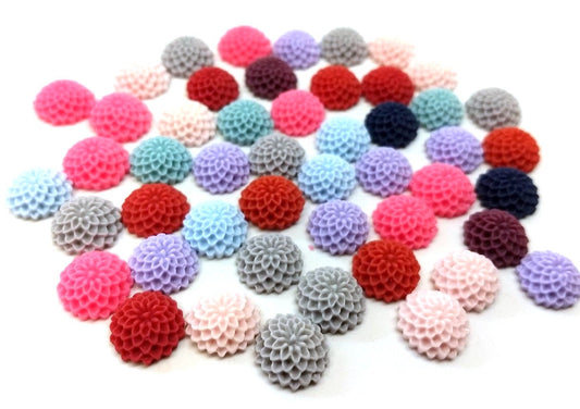CA805 - 50 pcs Assortment of Resin Dahlia Embellishment Cabochons Flowers - 12mm - Mix of Colors!