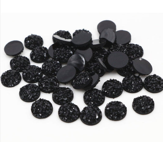 CA294 - 10 pcs Druzy Resin Embellishment Cabochons Black - 8mm - Dome Circle