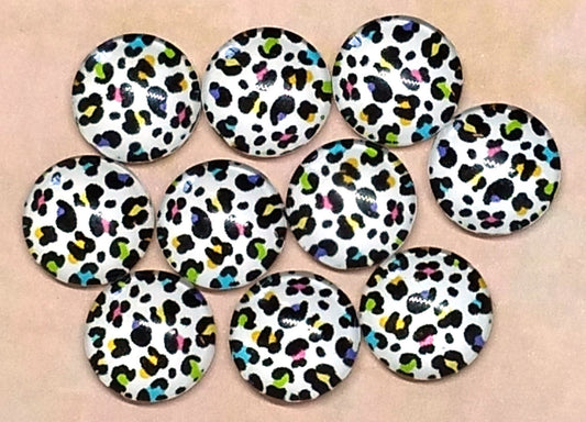 CA792 - 10 pcs Circle Leopard Glass Round Dome Seals Tiles Cabochons - 12mm - White