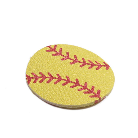 P2008 - 10 pcs. Yellow and Red Softball Ball Faux Leather Dangle Charms Pendants - Circle - Sports - 45mm (1.77") - Double-Sided