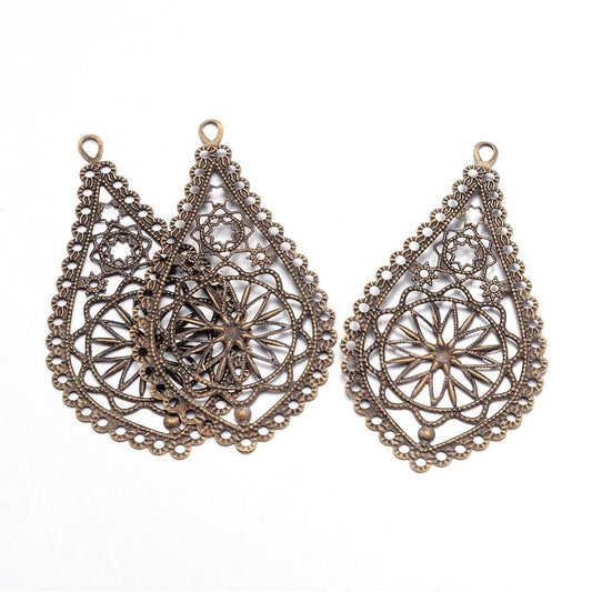 P397 - 10 pcs. Antique Bronze Teardrop Metal Pendants Dangle Charms Pendants - 66mm x 35mm (2.6" x 1.4") - Great for Statement Earrings &amp; Dangles!