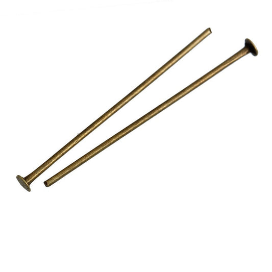 A055 - 150 pcs. Antique Bronze Flat Head Pins - 30mm x 0.8mm - 20 Gauge