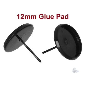 E535 - 50 pcs. Black Earring Posts Studs Settings Bezels Cabochons Tacks- 12mm Glue Pad Setting