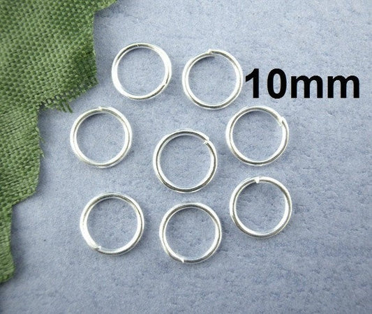 J161A - 100 pcs Silver Plated Open Jump Rings - 10mm - 21 Gauge