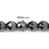 BD358 - 50 pcs. - 8mm Gunmetal Black Hematite Faceted Round Beads - 15 6/8 inch strand (40cm) - 0.9mm Hole Size - Grade A