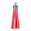 P137 - 10 pcs. Coral Pink Faux Suede Tassel Dangle Charms Pendants - Silver Tone - 6cm (2 3/8") x 1.2cm (1/2") - Great for Light Earrings &amp; Dangles