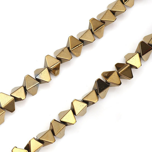 BD578 - 72 pcs. - 8mm Champagne Gold Hematite Bicone Beads - 15 inch strand - Hole: 1mm - 8mm x 6mm