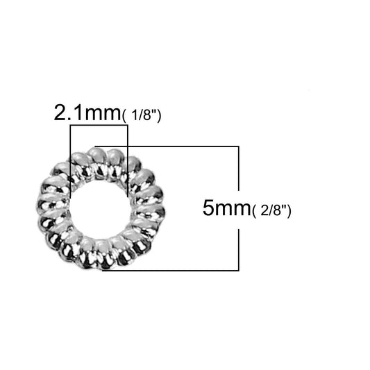 J067 - 100 pcs Silver Tone Twisted Soldered Connector Closed Jump Rings - 5mm - 18 Gauge (1mm Thick)