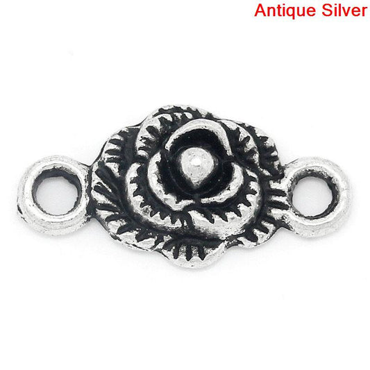 P210 - 20 pcs. Antique Silver Rose Roses Flower Flowers Charms Connectors Pendants - 19mm x 10mm