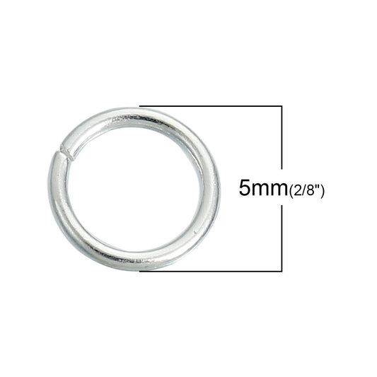 J091 - 5 pcs 925 Sterling Silver Open Jump Rings - 5mm - 22 Gauge - Platinum Plated