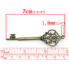 P132A - LARGE - 10 pcs. Antique Bronze Filigree Keys Charms Pendants - 70mm X 22mm (2 6/8"x 7/8")