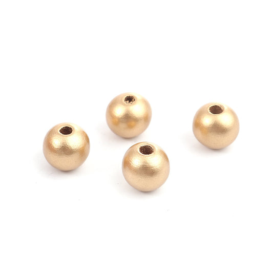 BD663 - 200 pcs Golden Wooden Wood Round Spacer Beads - 10x9mm - Gold - Light - Hole Size: 2.6mm